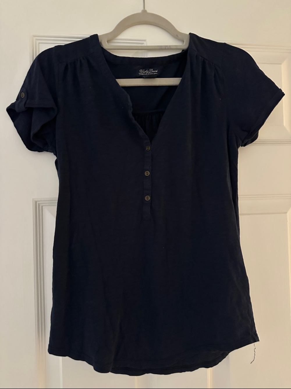 Lucky Brand Navy Short-Sleeve Henley Blouse